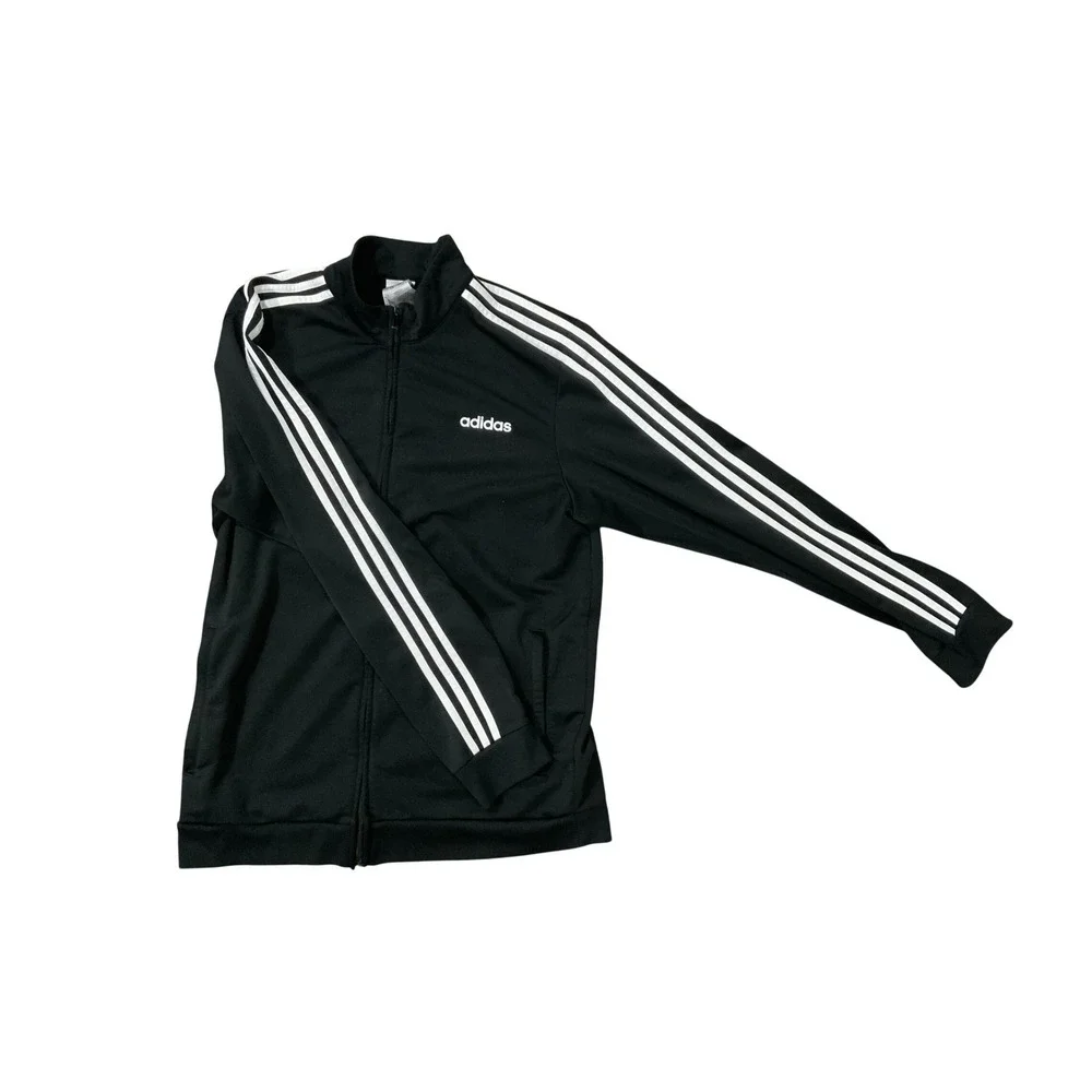 Adidas Essentials Track Jacket Mens Large Black White 3-Stripe Full Zip Athletic
